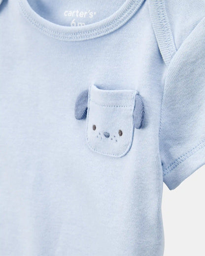 Baby Boy 5-Pack Dog Short-Sleeve Cotton Bodysuits - Blue