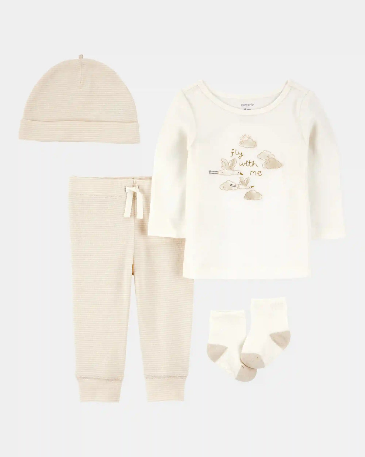 Baby 4-Piece Cloud Print Outfit Set - White/Tan