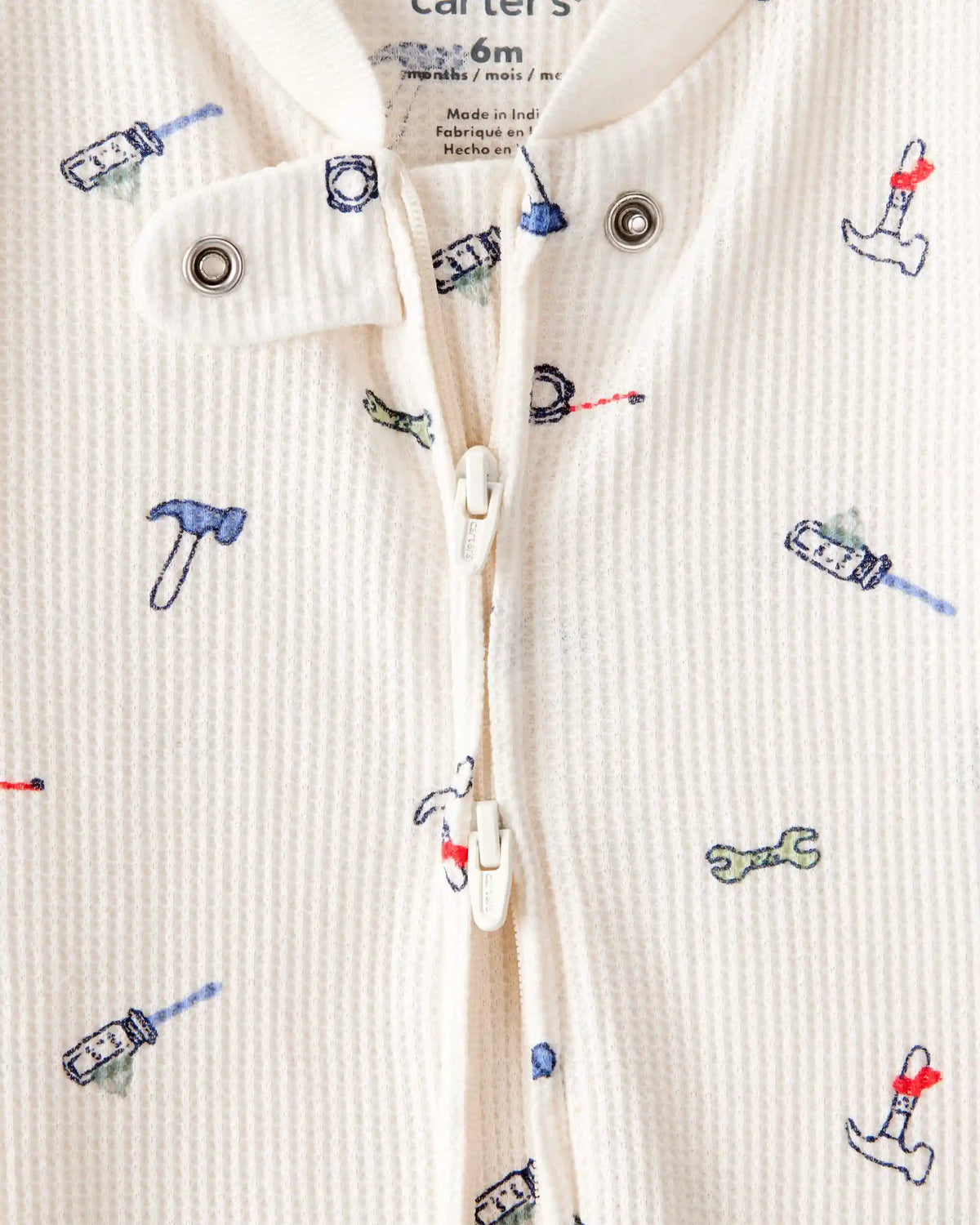 Baby Boy Construction Print Cotton Long-Sleeve Snug Fit Sleep & Play Pajamas - White