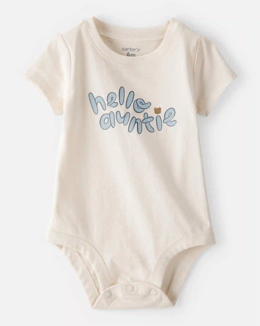 Baby 'Hello Auntie' Short-Sleeve Graphic Bodysuit - Cream
