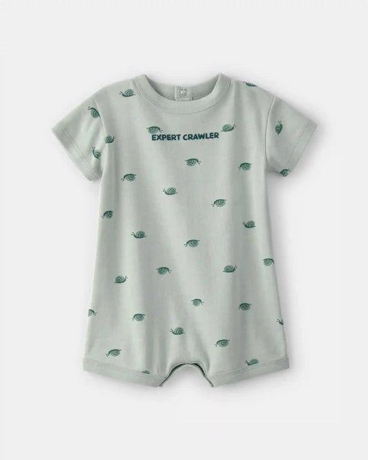 Baby Boy 'Expert Crawler' Snail Short-Sleeve Romper - Green