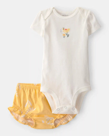 Baby Girl 3-Piece Flower Outfit Set - Yellow/White