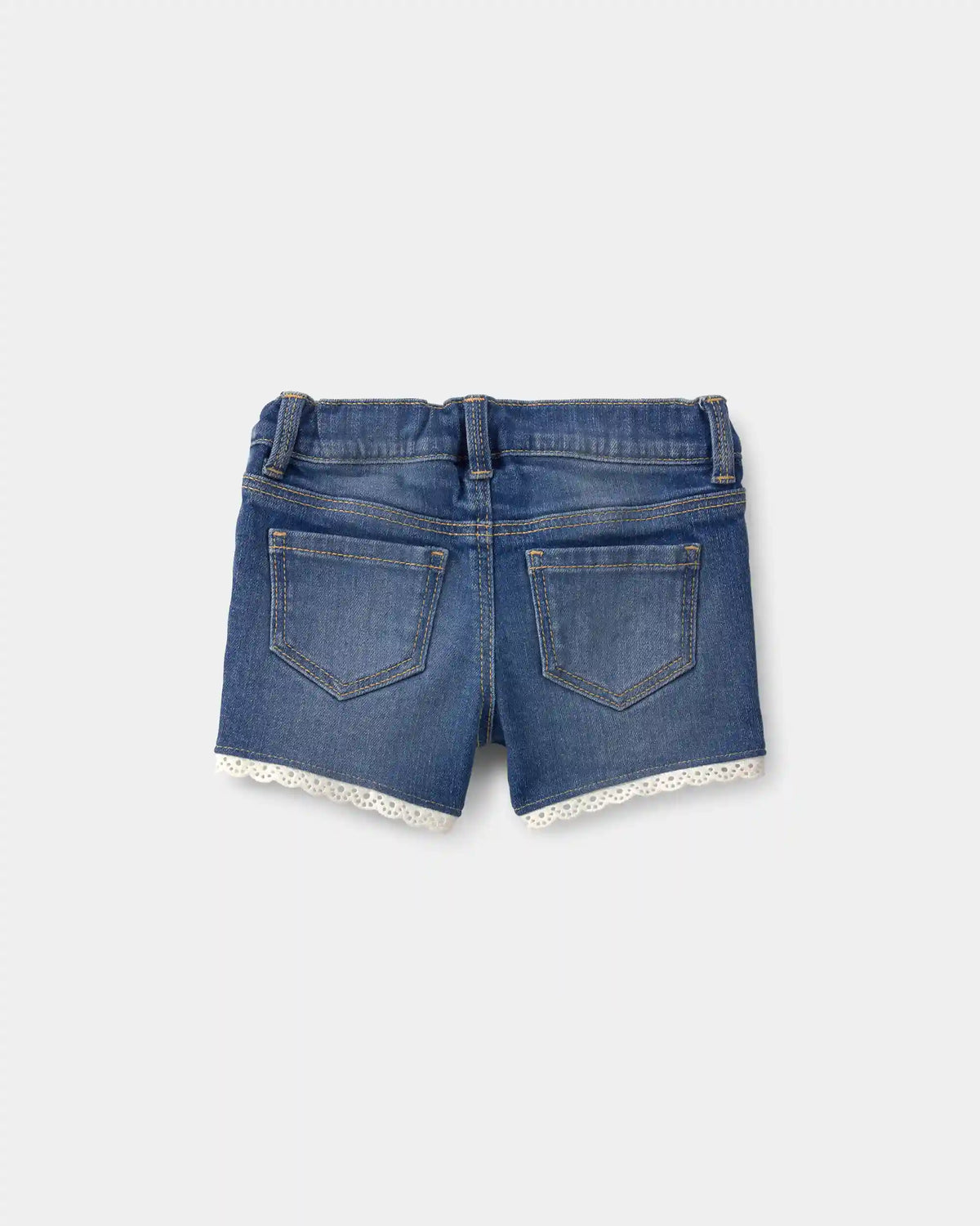 Baby Girl Eyelet Trim Denim Shorts - Dark Wash