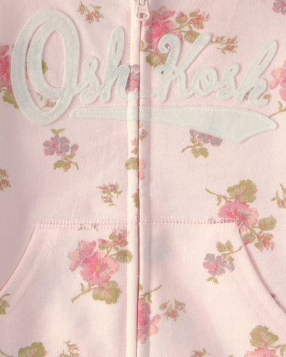 Baby Girl Floral OshKosh Logo Zip-Up Hoodie - Pink