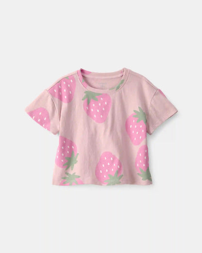 Baby Girl Strawberry Relaxed Top - Pink