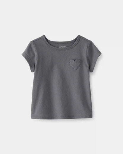 Baby Girl Heart Pocket Top - Grey