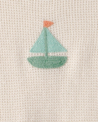 Baby 2-Piece Sailboat Crochet Top & Short Set - Cream