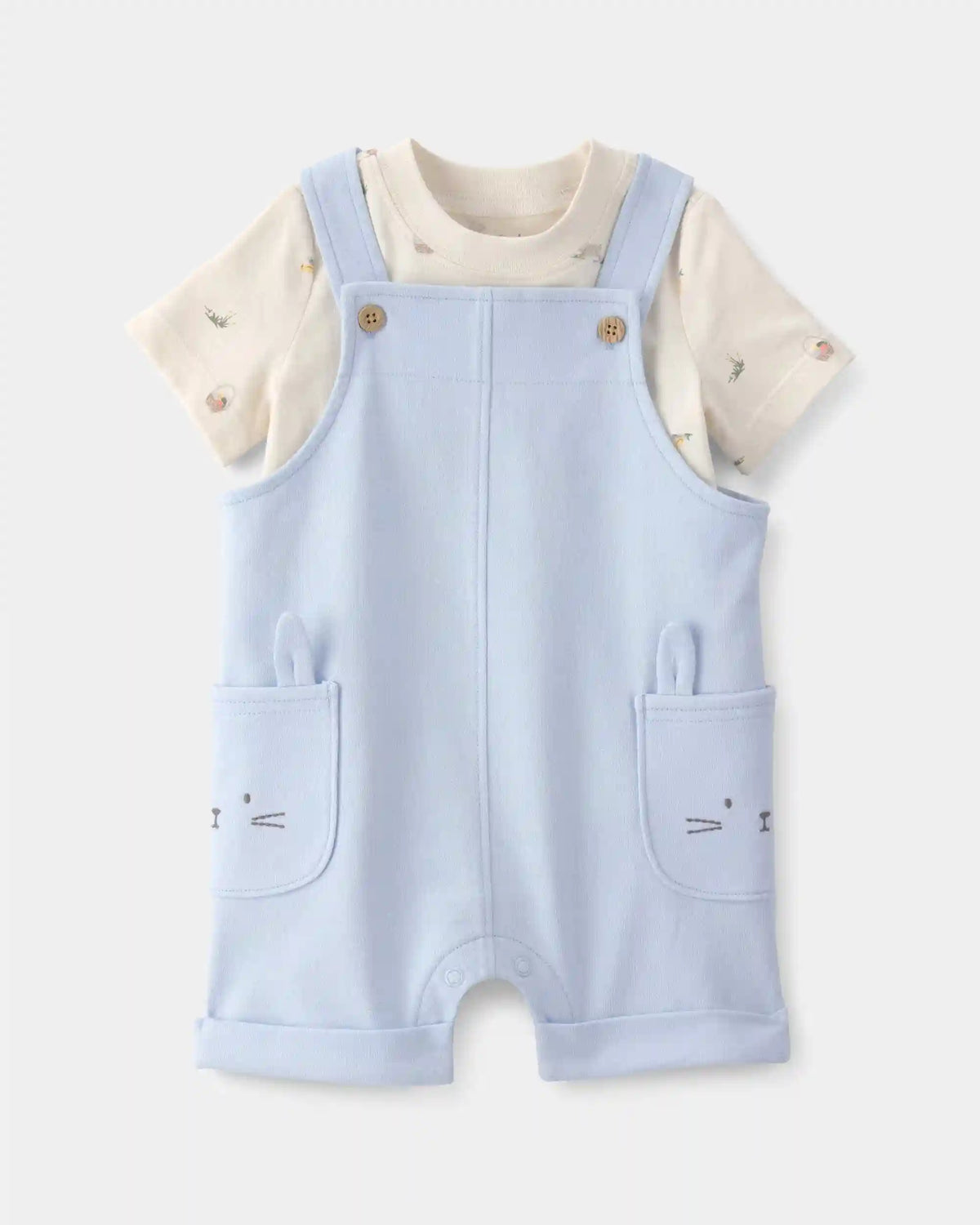 Baby Boy 2-Piece Easter Bunny Shortall Set - Blue/Cream