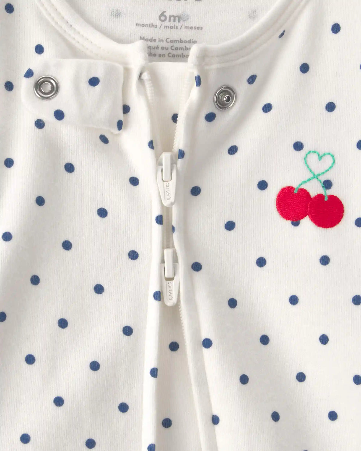 Baby Girl Cherry 2-Way Zip 100% Cotton Sleep & Play Pajama - White