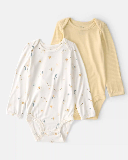 Baby 2-Pack Constellation PurelySoft Bodysuits - Yellow/Cream