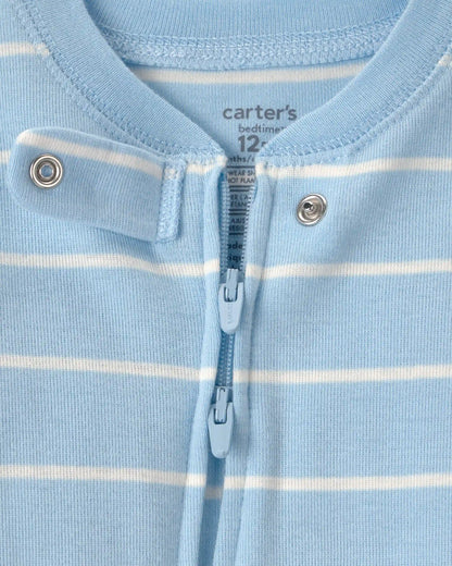 Baby Alligator Striped 100% Cotton Snug Fit 1-Piece Pajama - Blue