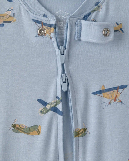 Baby Boy Plane PurelySoft 2-Way Zip 1-Piece Pajama - Blue