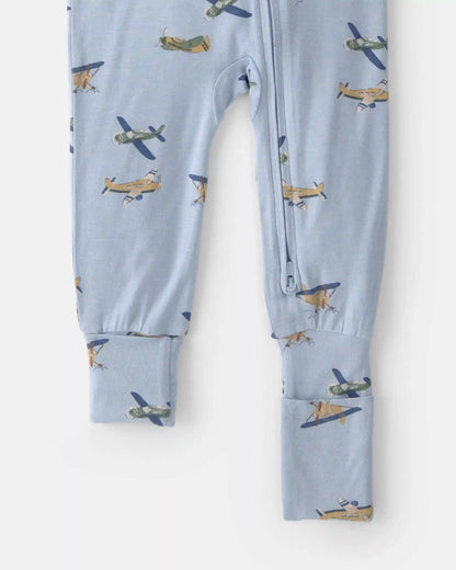 Baby Boy Plane PurelySoft 2-Way Zip 1-Piece Pajama - Blue
