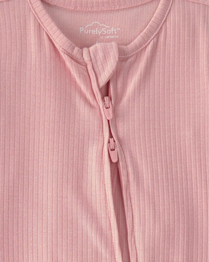 Baby Girl 2-Way Zip PurelySoft Sleep & Play Pajama - Pink