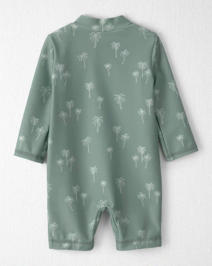 Baby Boy Recycled Long-Sleeve Rashguard Swimsuit in Palm Tree