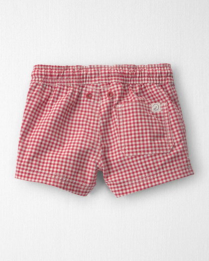 Baby Boy Recycled Swim Trunks in Red Gingham