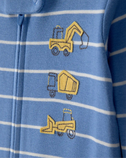Baby Boy Construction Striped 100% Cotton Snug Fit 1-Piece Pajama - Blue