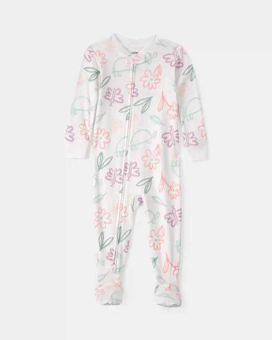 Baby Girl Floral 100% Cotton Snug Fit 1-Piece Pajama - White
