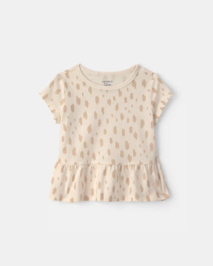 Baby Girl Dot Relaxed Peplum Top - Cream