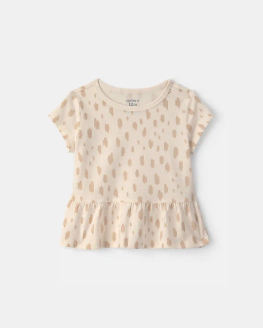 Baby Girl Dot Relaxed Peplum Top - Cream
