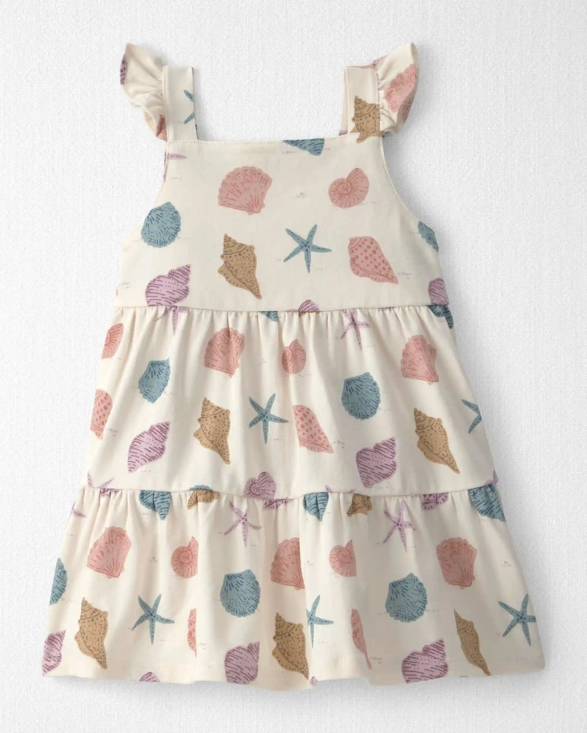 Baby Girl Organic Cotton Tiered Dress in Seashells