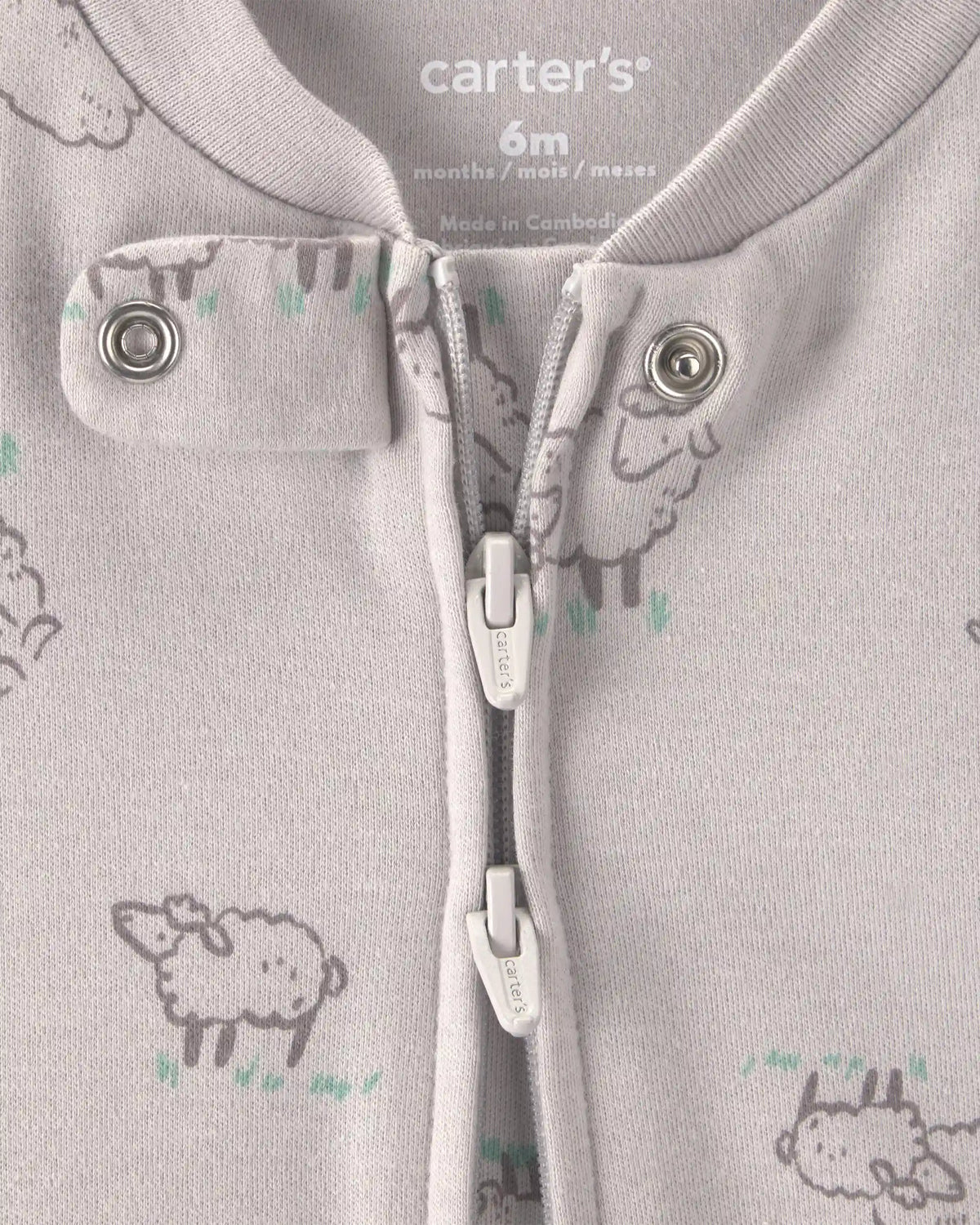 Baby Sheep 100% Cotton 2-Way Zip Sleep & Play Pajamas - Grey