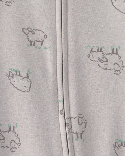 Baby Sheep 100% Cotton 2-Way Zip Sleep & Play Pajamas - Grey