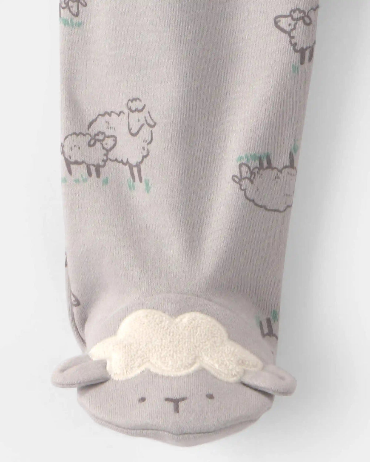 Baby Sheep 100% Cotton 2-Way Zip Sleep & Play Pajamas - Grey