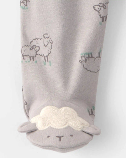 Baby Sheep 100% Cotton 2-Way Zip Sleep & Play Pajamas - Grey