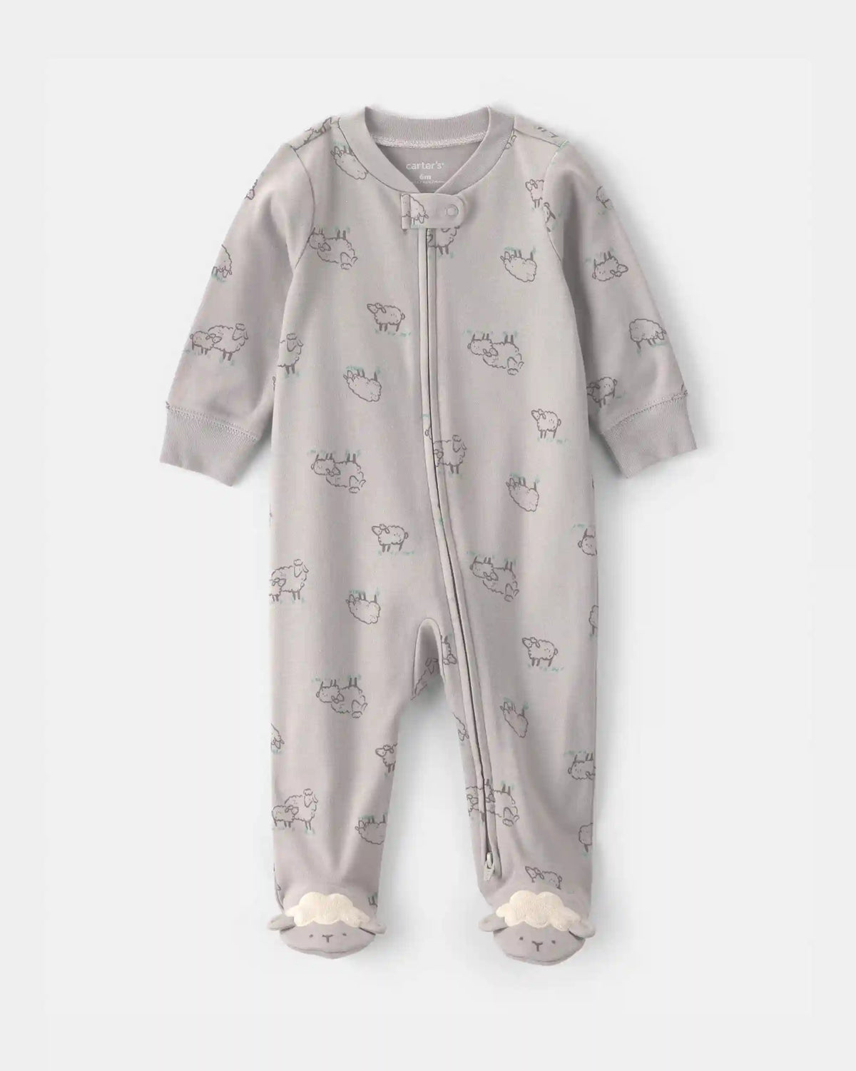 Baby Sheep 100% Cotton 2-Way Zip Sleep & Play Pajamas - Grey