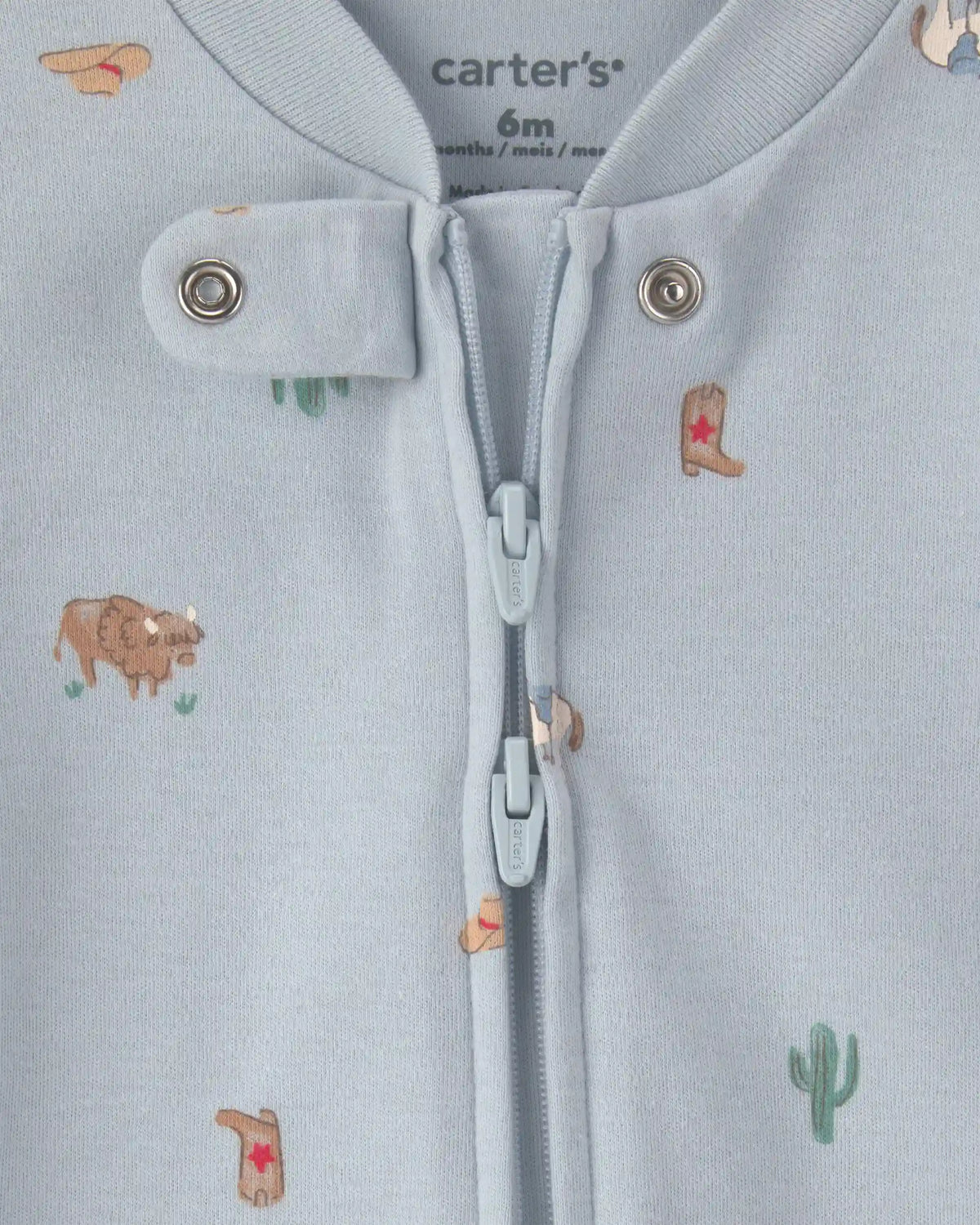 Baby Western 100% Cotton 2-Way Zip Sleep & Play Pajamas - Blue