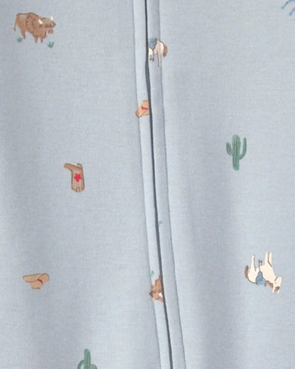 Baby Western 100% Cotton 2-Way Zip Sleep & Play Pajamas - Blue