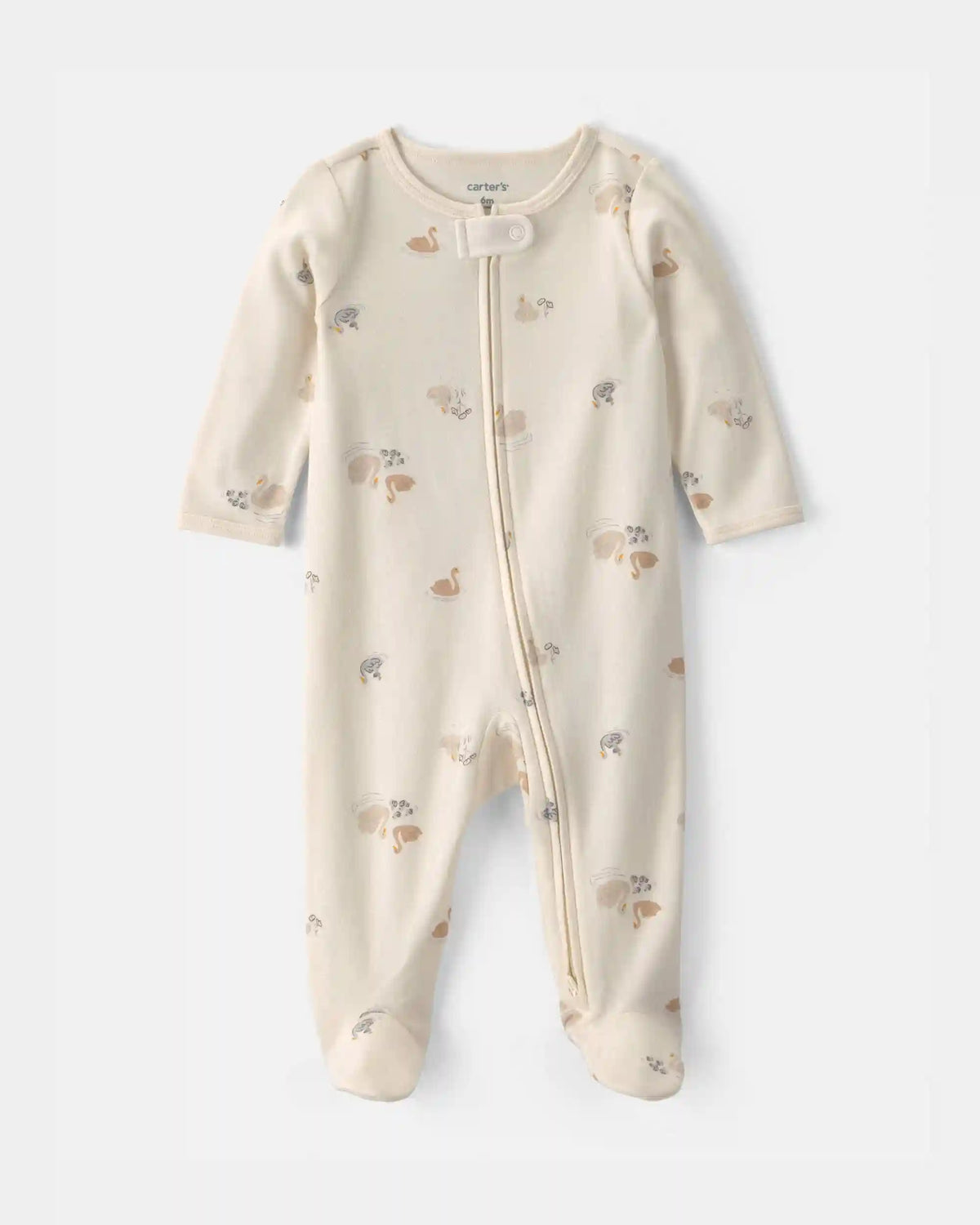 Baby Girl Swan 100% Cotton 2-Way Zip Sleep & Play Pajamas - Ivory