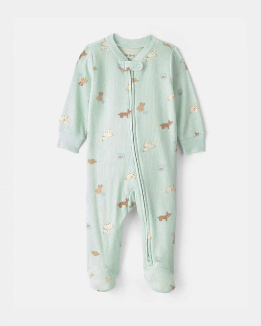 Baby Girl Pets Cotton 2-Way Zip Sleep & Play Pajamas - Green