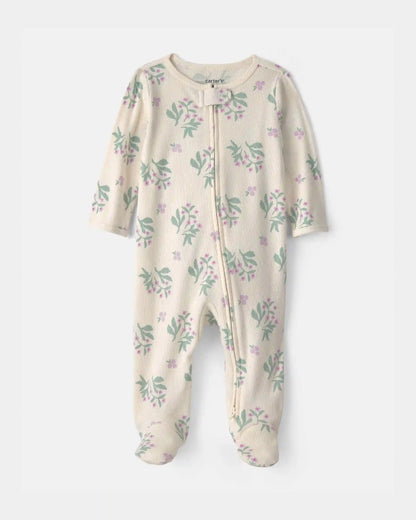 Baby Girl Floral Cotton 2-Way Zip Sleep & Play Pajamas - Ivory