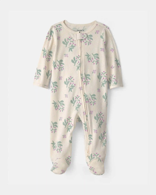 Baby Girl Floral Cotton 2-Way Zip Sleep & Play Pajamas - Ivory