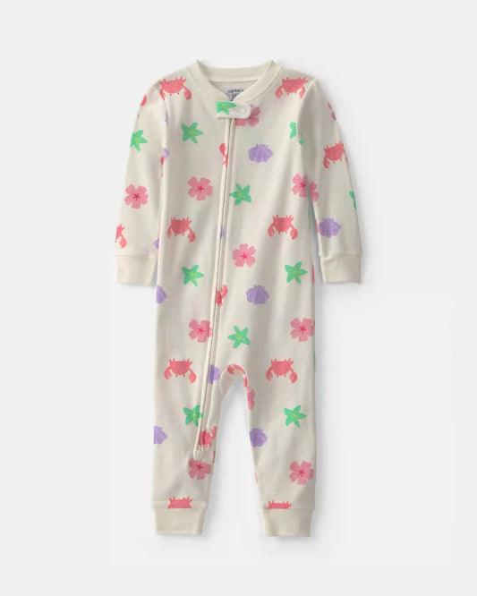 Baby Girl Sea Critters 100% Cotton 1-Piece Pajama - Cream