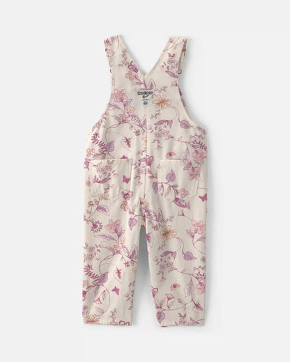 Baby Girl Floral Overalls - Ivory