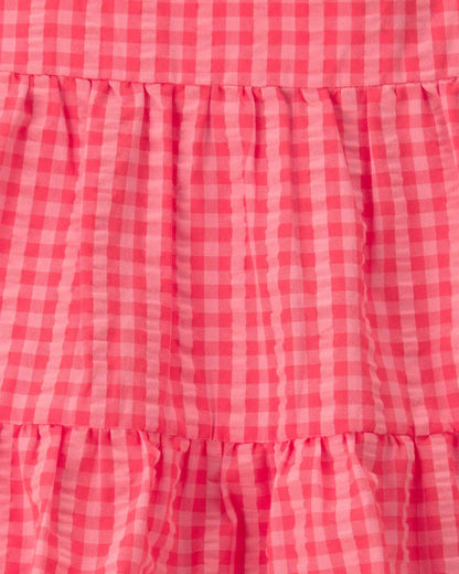 Baby Girl Gingham Sleeveless Dress - Coral