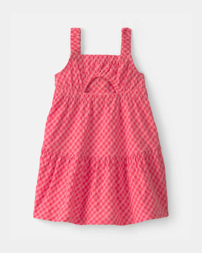 Baby Girl Gingham Tiered Dress - Coral