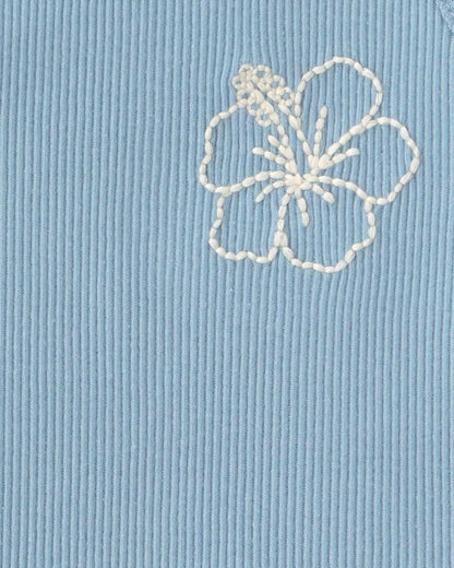 Baby Girl Flower Ribbed Tank Top - Blue