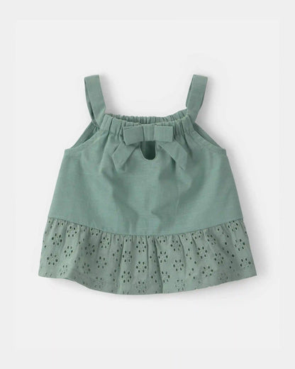 Baby Girl 2-Piece Eyelet Tank Top & Short Set - Green