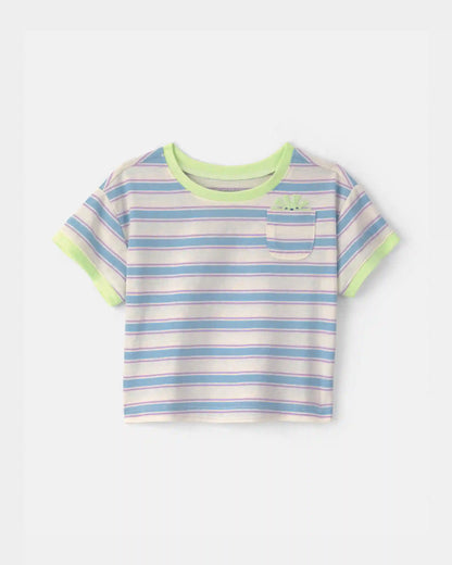 Baby Girl Striped Short-Sleeve Top - Blue/Ivory