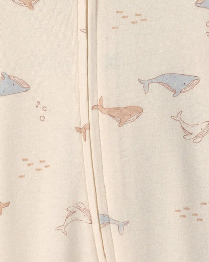 Baby 2-Pack Whale Striped 100% Cotton 2-Way Zip Sleep & Play Pajamas - Blue/Ivory