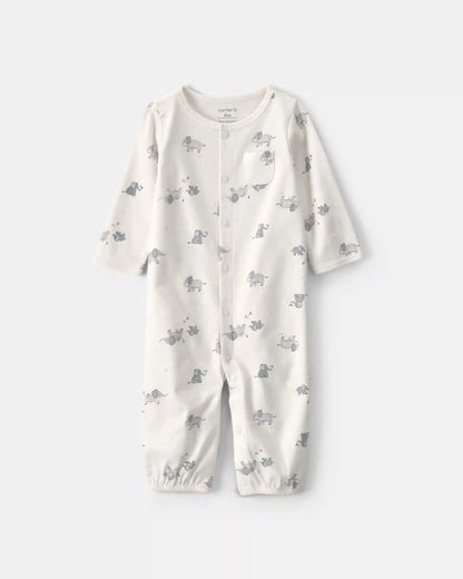 Baby Elephant 100% Cotton Converter Gown - Ivory