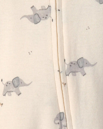 Baby 2-Pack Elephant Striped 100% Cotton 2-Way Zip Sleep & Play Pajamas - Ivory/Grey