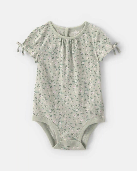 Baby Girl Floral Short-Sleeve Bodysuit - Green