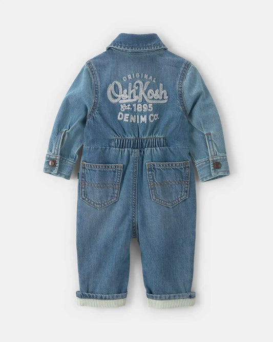 Baby OshKosh Logo Long-Sleeve Denim Jumpsuit - Medium Wash