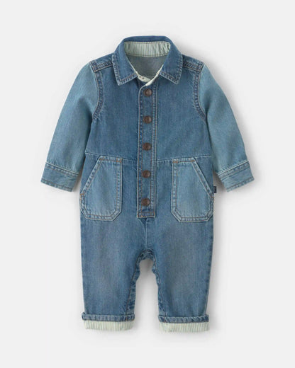 Baby OshKosh Logo Long-Sleeve Denim Jumpsuit - Medium Wash