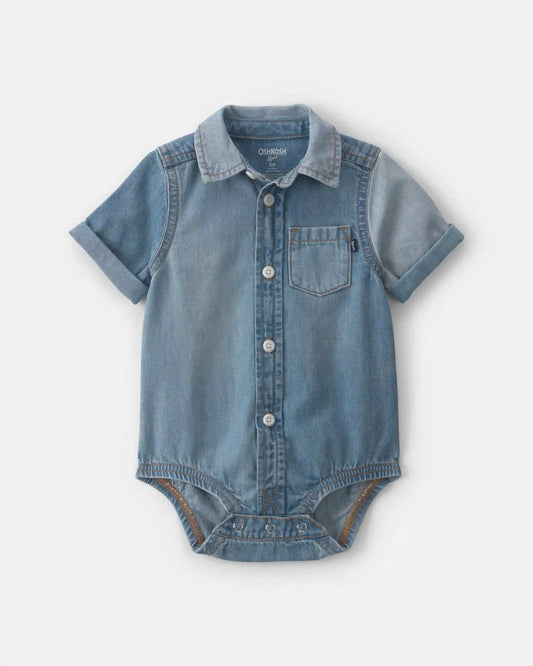 Baby Boy Denim Button-Down Bodysuit - Medium Wash